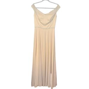 Christina Wu Celebrations Latte Glitter Champagne Off Shoulder Gown Size 6
